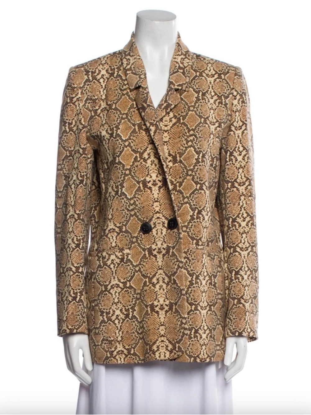 Anine Bing Snake-Print Double-Breasted Blazer - Brown/Tan
